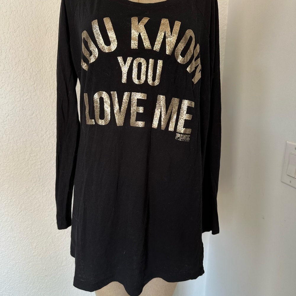 PINK Victoria's Secret Black Graphic Long Sleeve sleepshirt